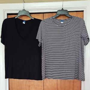 Old Navy Black and White Striped Luxe Tees Medium